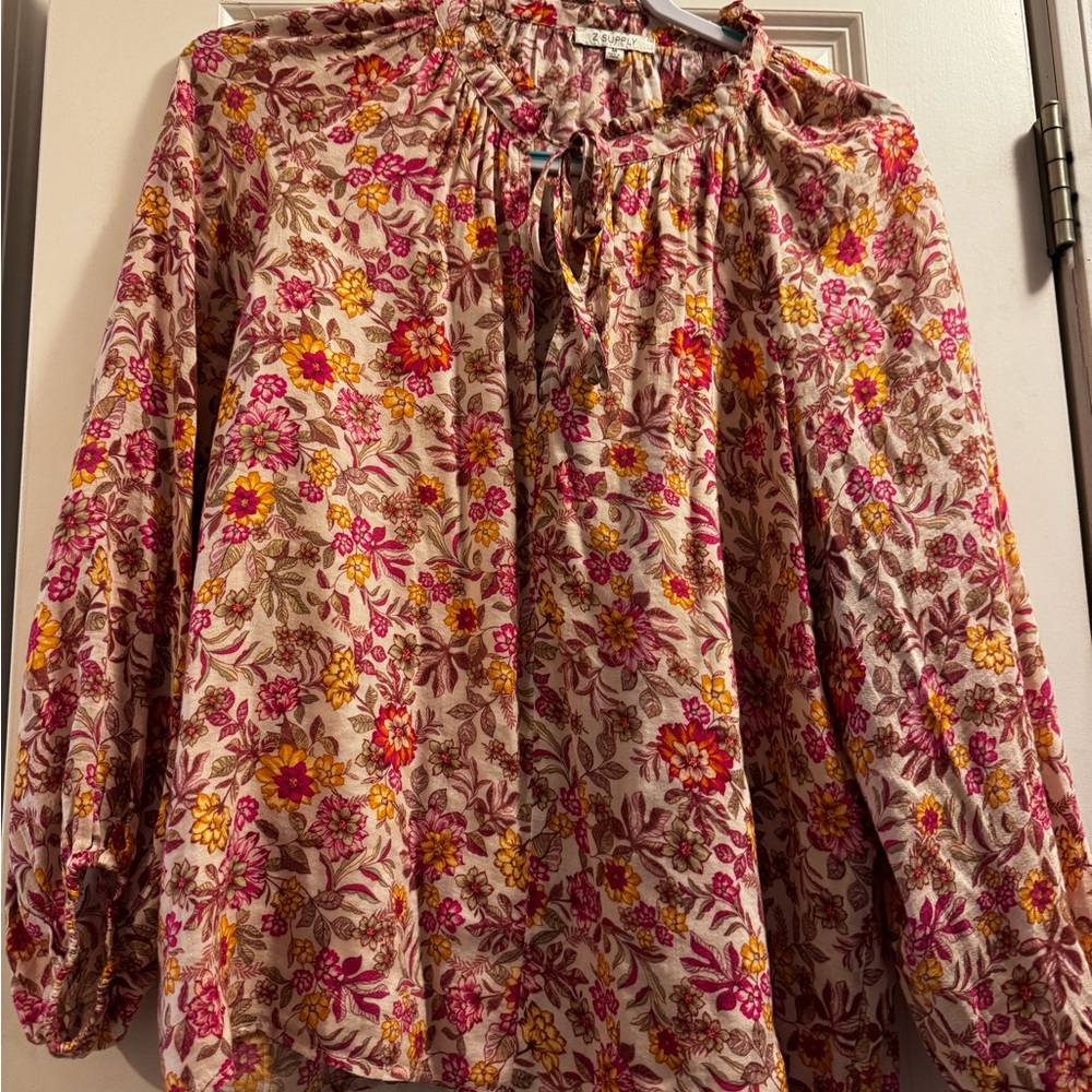 Z Supply Floral Peasant Blouse in Pink, Yellow & Cream